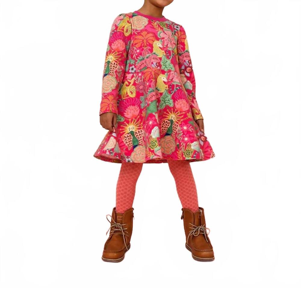 NEW OILILY girl's dasha long sleeve printed dress in hot pink